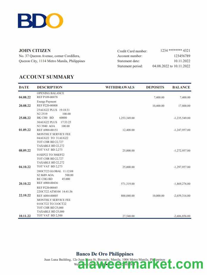 Philippines BDO bank statement xls